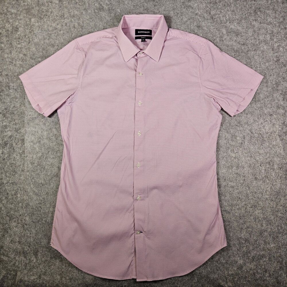 Bonobos Mens Pink Wave Tailored Fit Short Sleeve Shirt Preppy Casual Size L Long